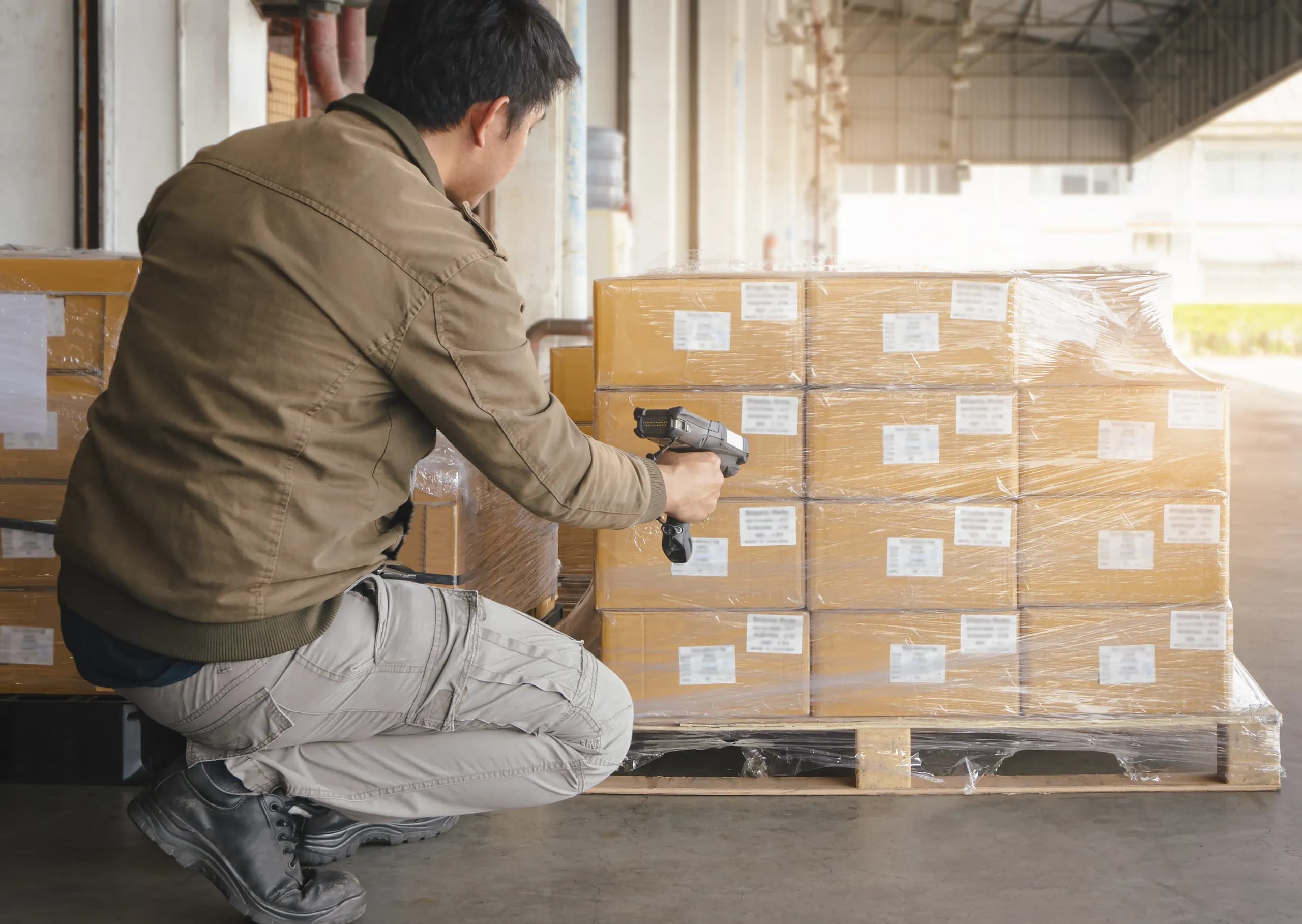 Scanning a QR code in a smart warehouse