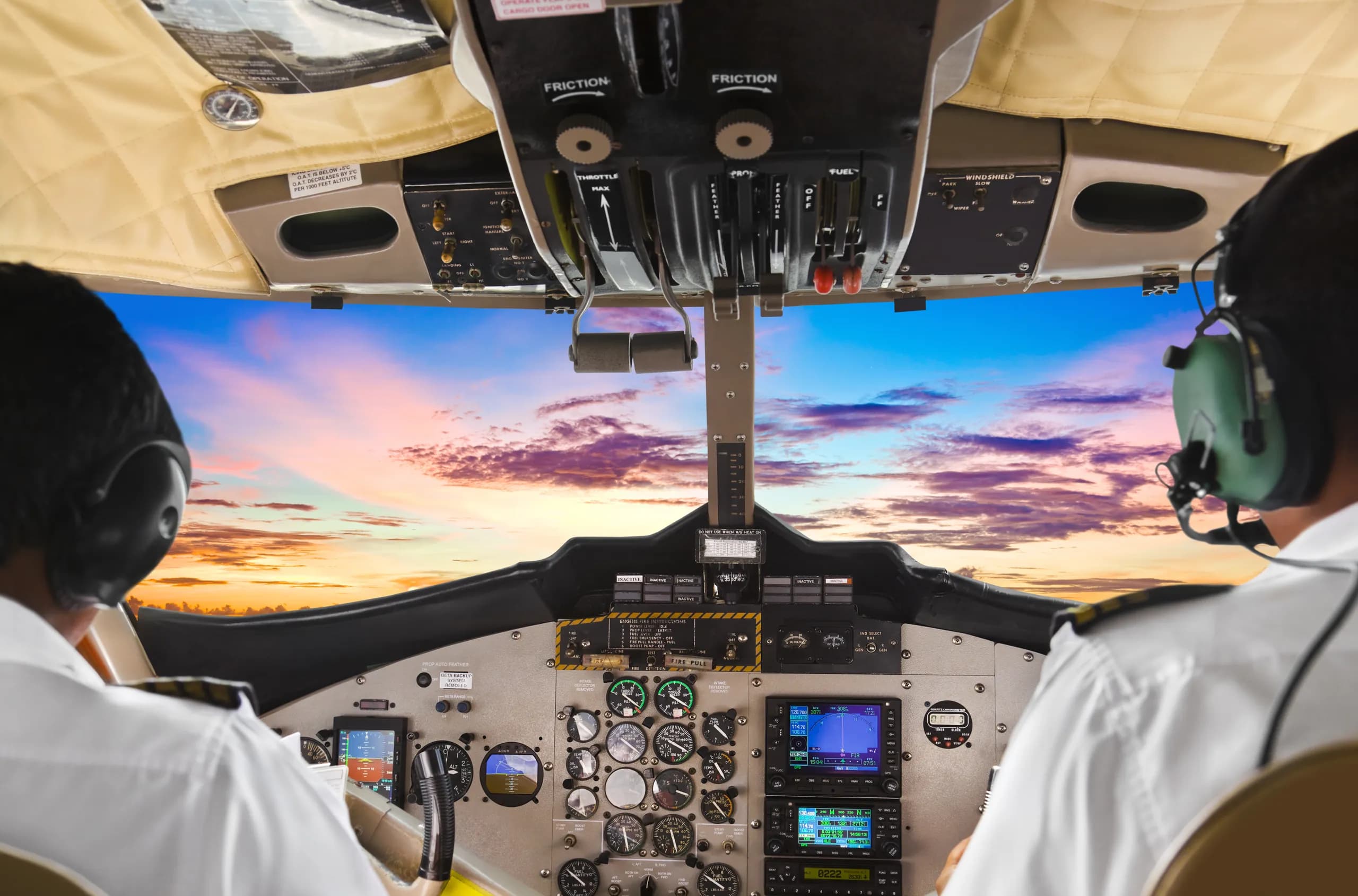 An aircraft cockpit with autopilot engaged